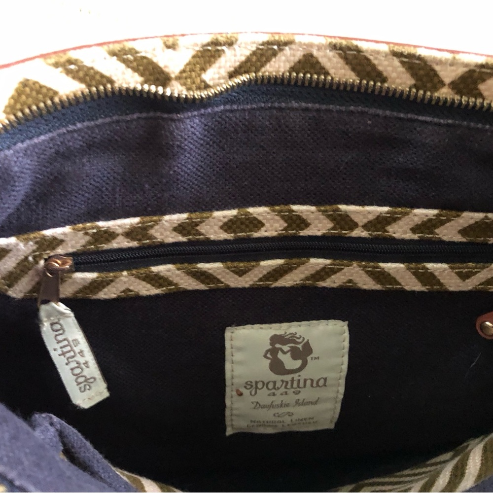 Spartina 449 Brown and Cream/Olive Geometric Crossbody Bag - Picture 4 of 5